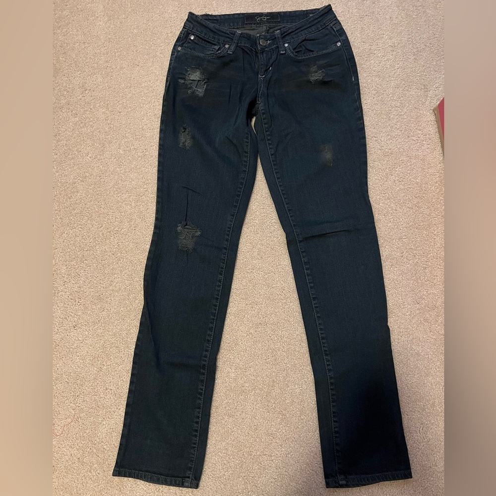 Dark Jessica Simpson ripped skinny jeans